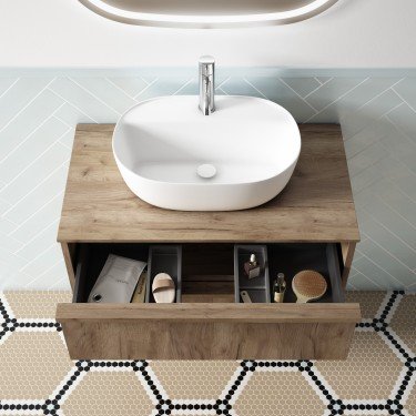 Mueble de baño suspendido NICOL con encimera madera 2