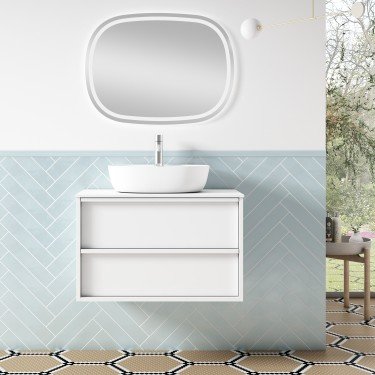 Mueble de baño suspendido NICOL con encimera madera