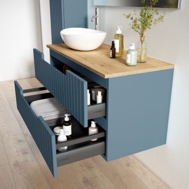 Mueble de baño suspendido ELORA con encimera madera