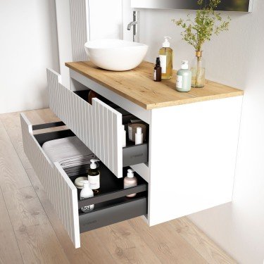 Mueble de baño suspendido ELORA con encimera madera 2