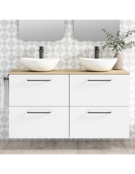 Mueble de baño suspendido TWIST con encimera madera