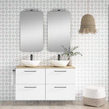 Mueble de baño suspendido TWIST con encimera madera