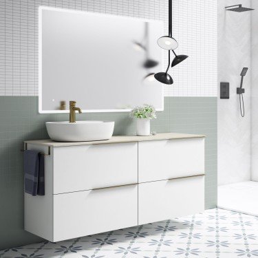 Mueble de baño suspendido blanco mate LEMON con encimera terrazo