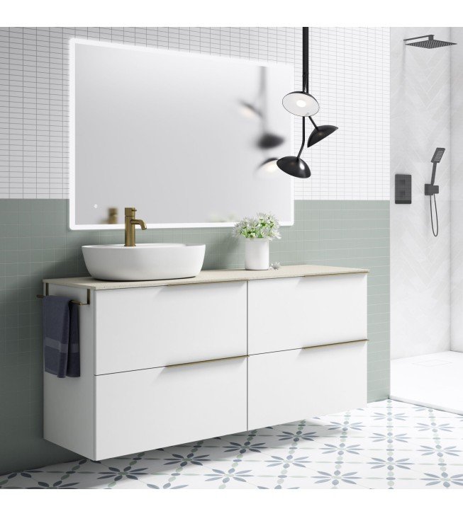 Mueble de baño suspendido blanco mate LEMON con encimera terrazo