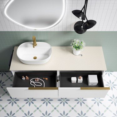 Mueble de baño suspendido blanco mate LEMON con encimera terrazo 2