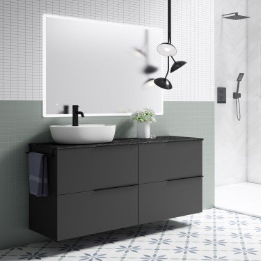 Mueble de baño suspendido negro LEMON con encimera terrazo