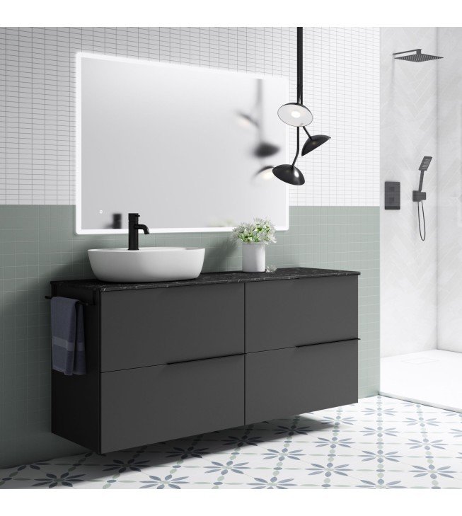 Mueble de baño suspendido negro LEMON con encimera terrazo