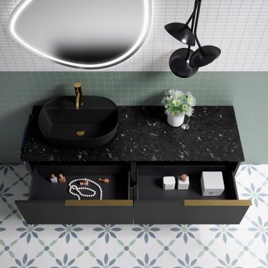 Mueble de baño suspendido negro LEMON con encimera terrazo 2