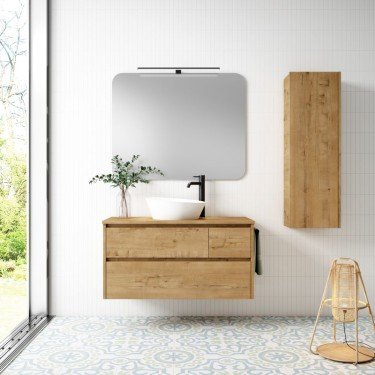 Mueble de baño suspendido BOHEM con encimera madera