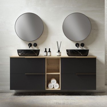 Mueble de baño suspendido LEMON con encimera madera nord