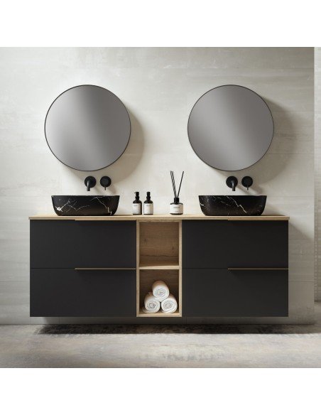 Mueble de baño suspendido LEMON con encimera madera nord