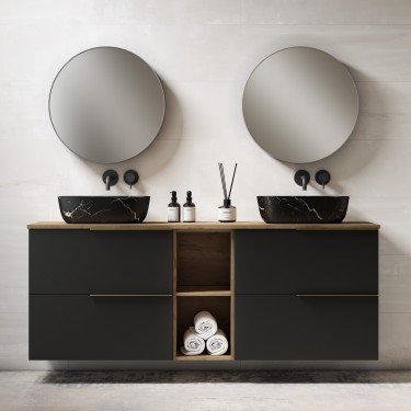 Mueble de baño suspendido LEMON con encimera madera avellana