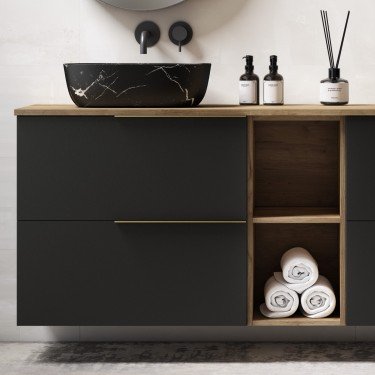 Mueble de baño suspendido LEMON con encimera madera avellana 2