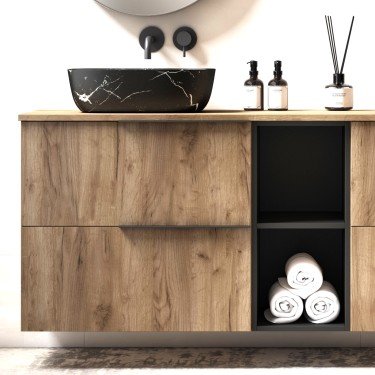 Mueble de baño suspendido LEMON con encimera madera avellana 2