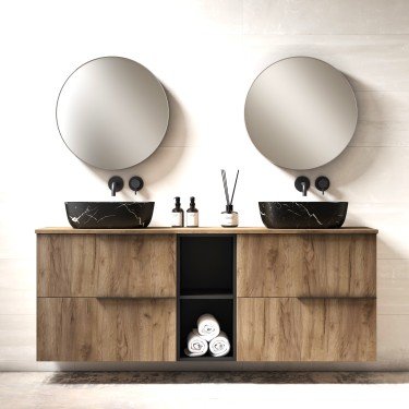 Mueble de baño suspendido LEMON con encimera madera avellana