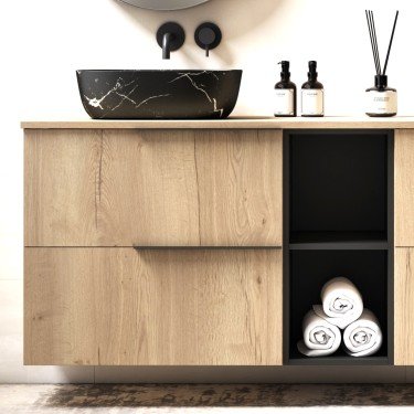 Mueble de baño suspendido LEMON con encimera madera nórdico 2