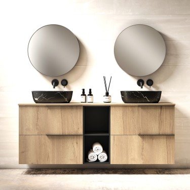 Mueble de baño suspendido LEMON con encimera madera nórdico