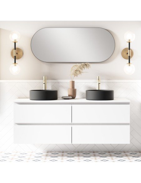 Mueble de baño suspendido KLIMT con encimera madera