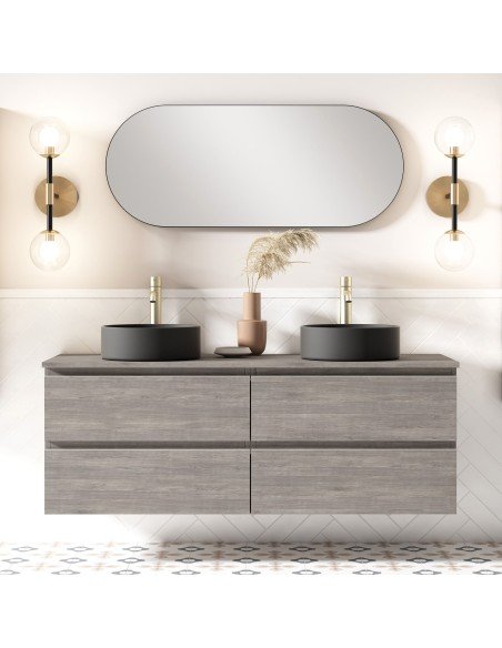 Mueble de baño suspendido KLIMT con encimera madera