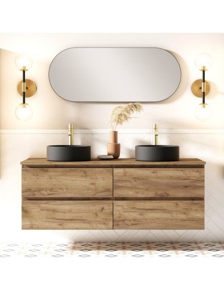 Mueble de baño suspendido KLIMT con encimera madera