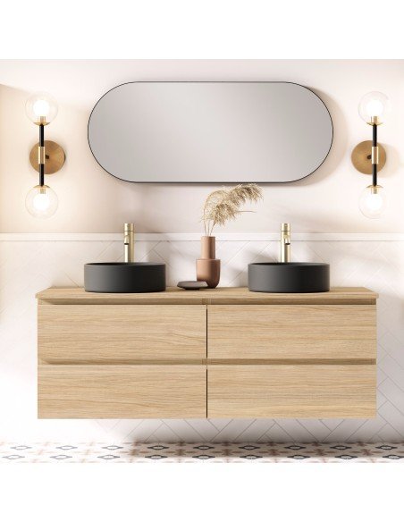 Mueble de baño suspendido KLIMT con encimera madera