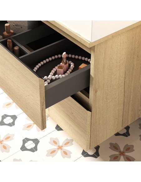 Mueble de baño suspendido KLIMT con encimera madera