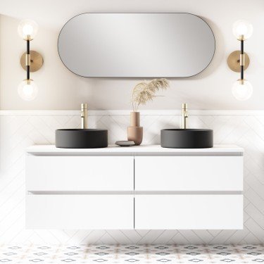 Mueble de baño suspendido KLIMT con encimera madera