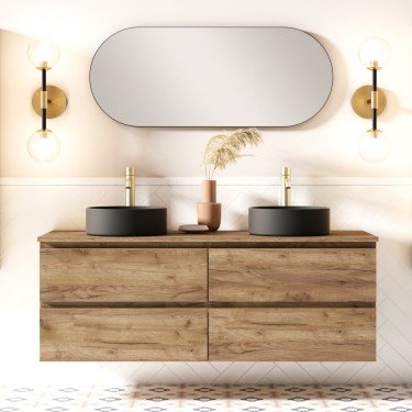 Mueble de baño suspendido KLIMT con encimera madera