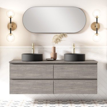 Mueble de baño suspendido KLIMT con encimera madera