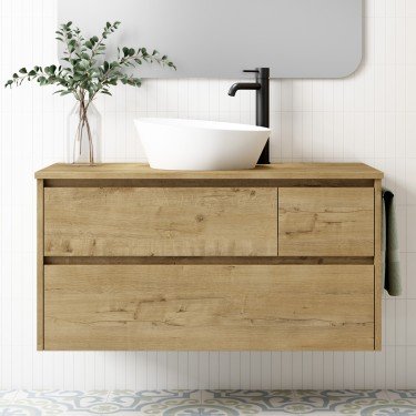 Mueble de baño suspendido BOHEM con encimera madera 2