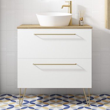 Mueble de baño suspendido TWIST con encimera madera 2