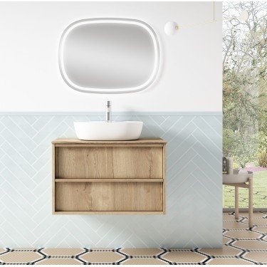 Mueble de baño suspendido NICOL con encimera madera