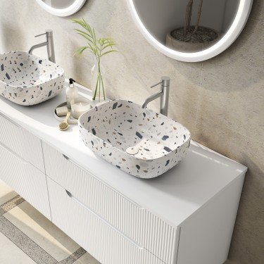 Mueble de baño suspendido DELEITE con tapa madera y lavabo 2