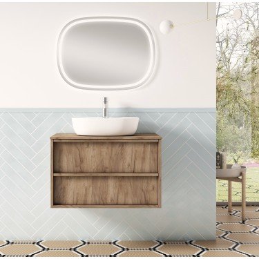 Mueble de baño suspendido NICOL con encimera madera