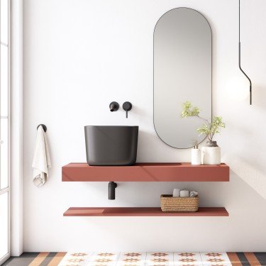 Mueble de baño suspendido ROBIN con bancada madera y estante