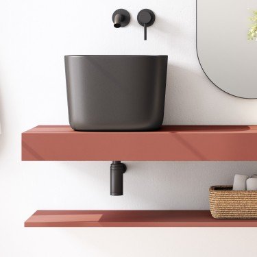 Mueble de baño suspendido ROBIN con bancada madera y estante 2