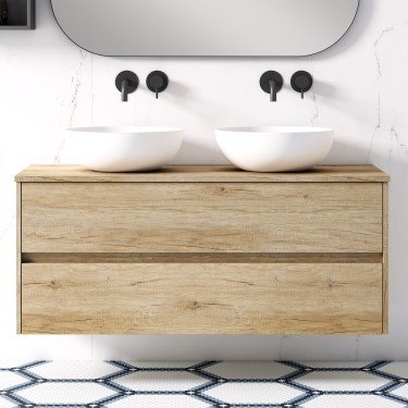 Mueble de baño suspendido FLUOR con encimera madera 2