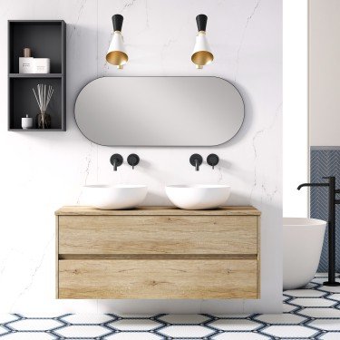 Mueble de baño suspendido FLUOR con encimera madera