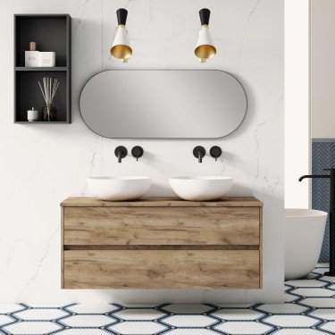 Mueble de baño suspendido FLUOR con encimera madera