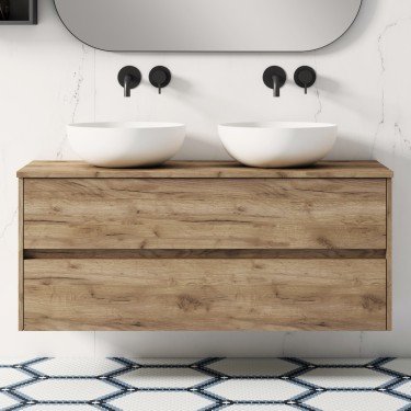 Mueble de baño suspendido FLUOR con encimera madera 2