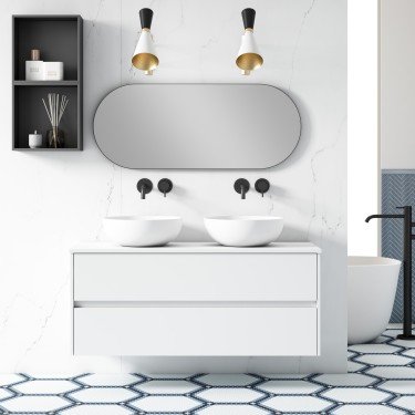 Mueble de baño suspendido FLUOR con encimera madera