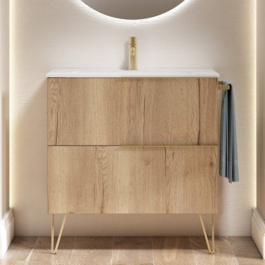 Mueble de baño suspendido LEMON fondo reducido con encimera cerámica Kent 2