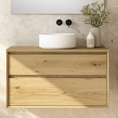 Mueble de baño suspendido HAKUNA con encimera madera 2