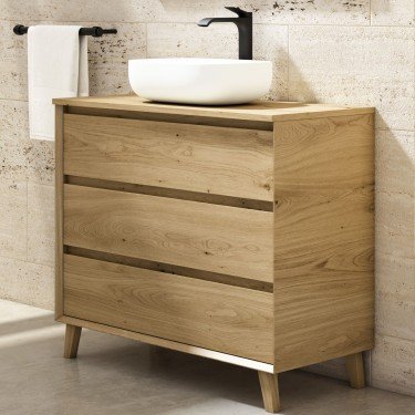Mueble de baño al suelo HAKUNA PLUS con encimera madera 2