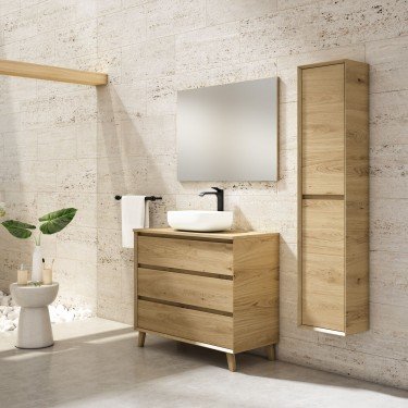 Mueble de baño al suelo HAKUNA PLUS con encimera madera