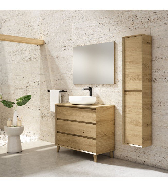 Mueble de baño al suelo HAKUNA PLUS con encimera madera