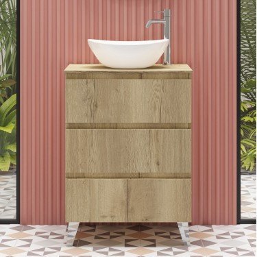 Mueble de baño al suelo SOHO fondo reducido con encimera de madera