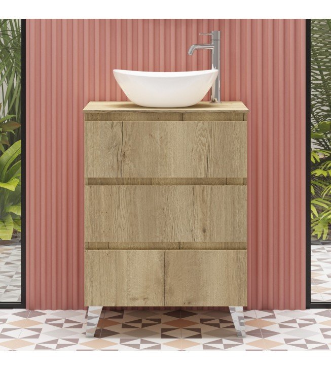 Mueble de baño al suelo SOHO fondo reducido con encimera de madera