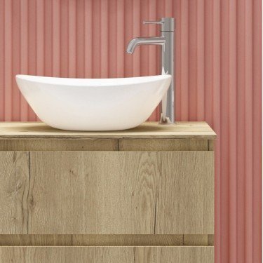 Mueble de baño al suelo SOHO fondo reducido con encimera de madera 2
