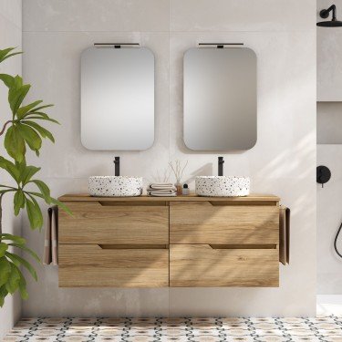 Mueble de baño suspendido SARAO con encimera madera